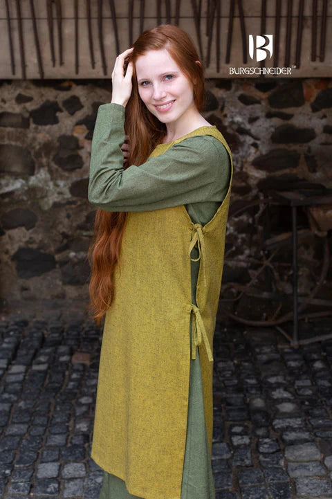 Oberkleid Haithabu | Wikinger Schürzenkleid | Mittelalter Überkleid Safrangelb