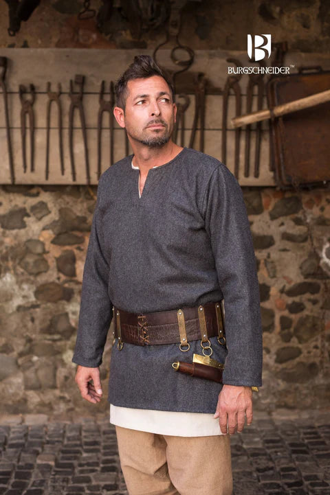 Wikinger Mittelalter Tunika Wolltunika Dunkelgrau