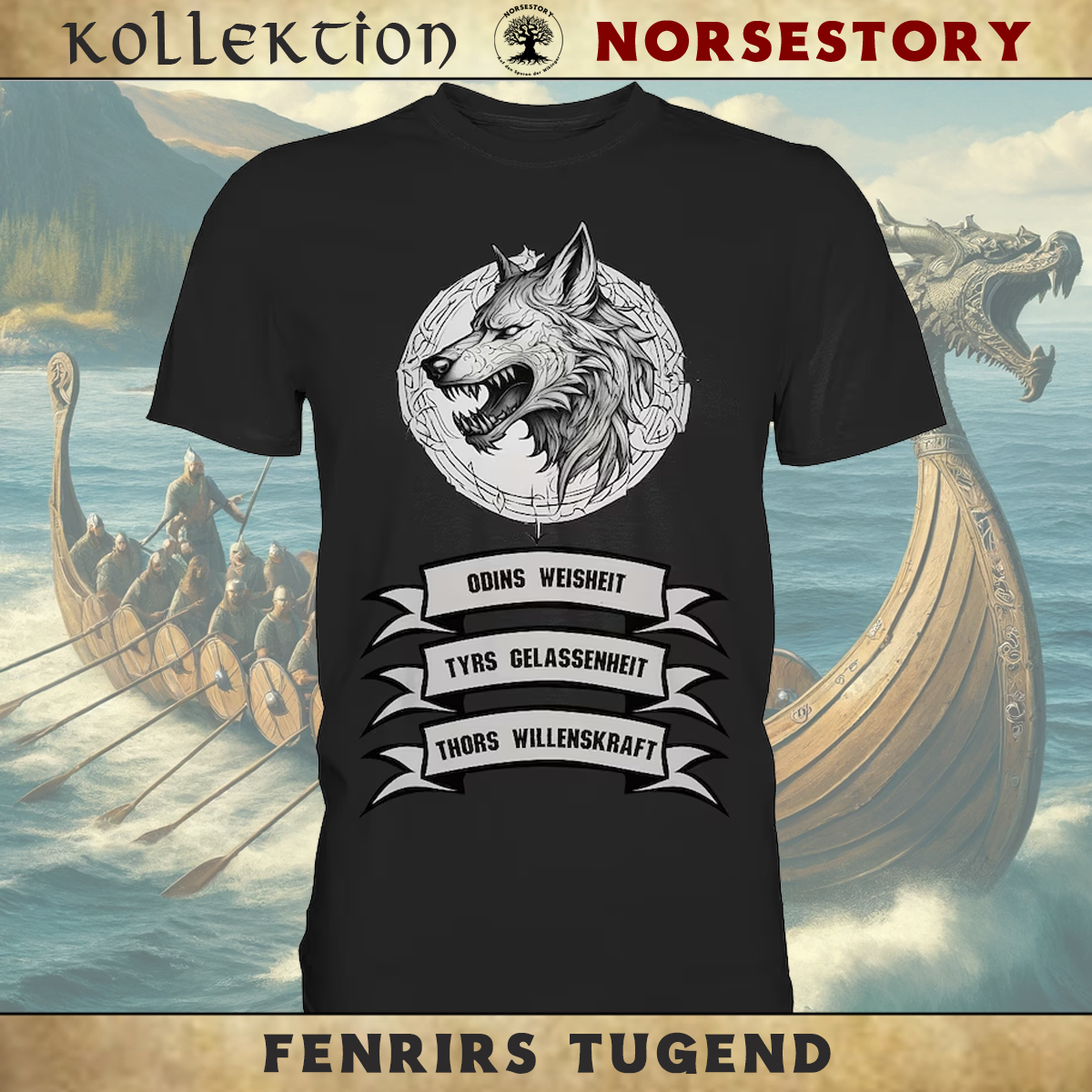 Fenrir und Fenris Wolf Shirt Schwarz