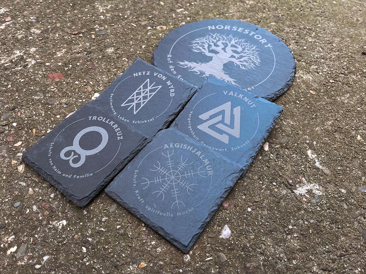 Das komplette Set der Schieferuntersetzer 5er Set