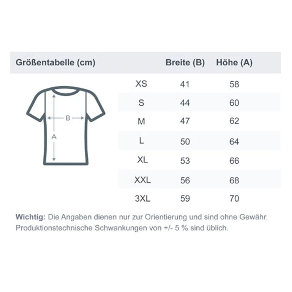 Größentabelle für die Frauen T-Shirts