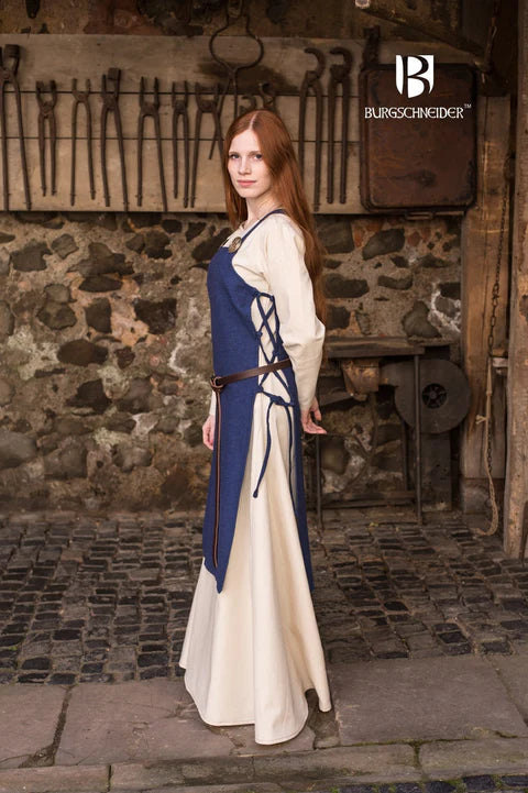 Wikinger Mittelalter Trägerkleid Schürzenkleid Oberkleid Burgschneider Blau
